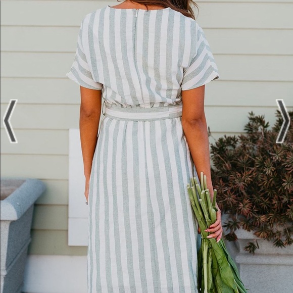 THE CALICO STRIPED MIDI DRESS IN SAGE - Picture 6 of 8